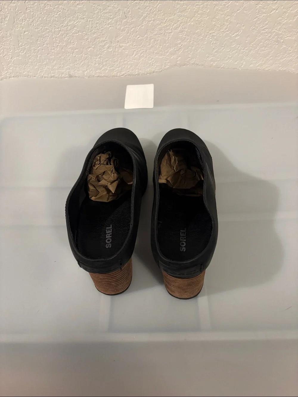 Sorel Black Addington Mule boots SZ 8.5 stacked heel slip on waterproof leather - Picture 4 of 12